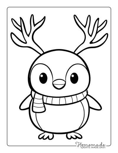 Penguin Coloring Pages Cute Penguin With Antlers