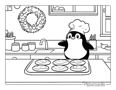 Penguin Coloring Pages Penguin Baking Christmas Cookies