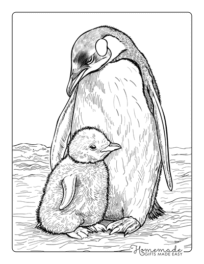 Penguin Coloring Pages Realistic Adult and Baby Penguin