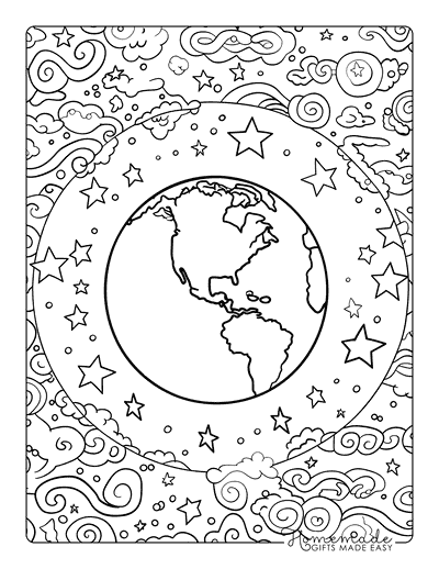 Planet Coloring Pages Earth With Stars for Adults