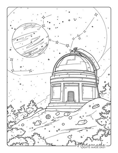 Planet Coloring Pages Observatory on Hill