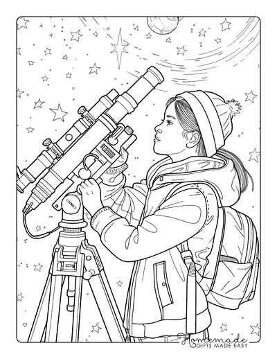 Planet Coloring Pages Teen Adjusting Telescope