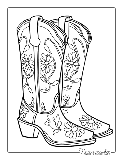 Preppy Coloring Pages Cowboy Boot Chic