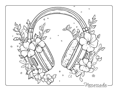 Preppy Coloring Pages Flower Wrapped Headphones