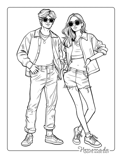 Preppy Coloring Pages Two Preppy Teens Posing Together