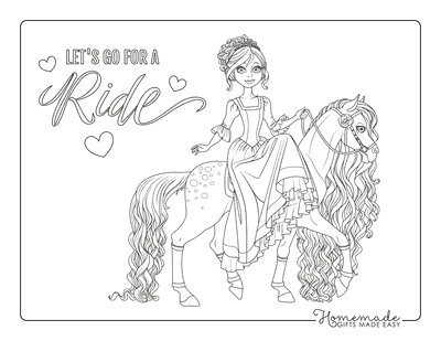 Princess Coloring Pages Riding Horse Side Saddle Flowing Mane