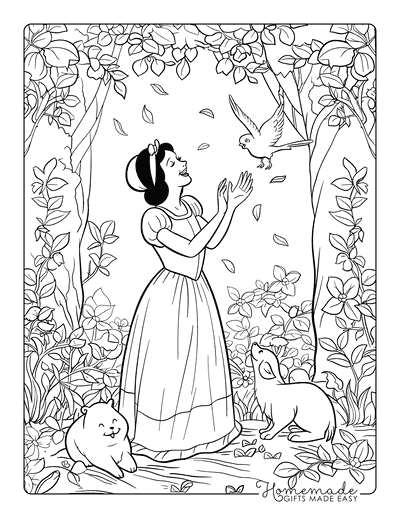 Princess Coloring Pages Snow White Singing in Forest