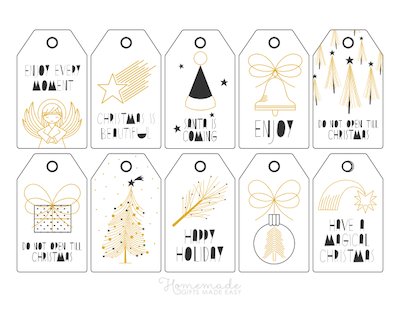 Printable Christmas Tags Black Gold Angel Gift Tree Star Bell Ornament 10