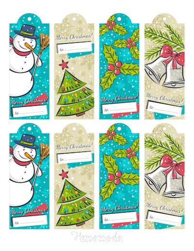 Printable Christmas Tags Vintage Snowman Tree Bells Holly 8