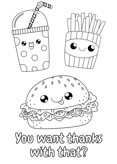Printable Thank You Cards Hamburger Soda Fries