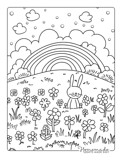 Rainbow Coloring Pages Cute Rainbow Rabbit in Meadow Doodle
