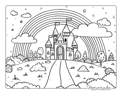 Rainbow Coloring Pages Rainbow Over Castle