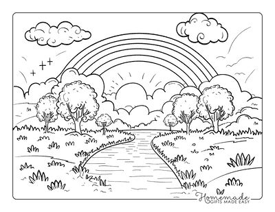 Rainbow Coloring Pages Rainbow Over River Sunset
