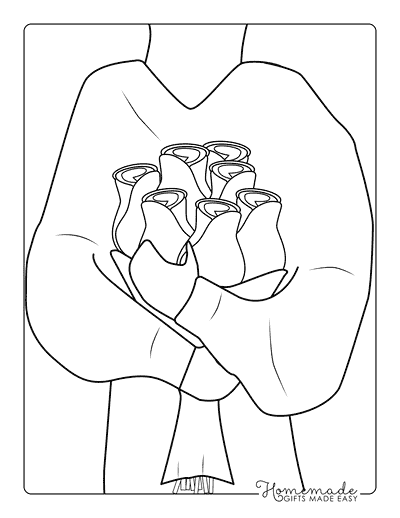 Rose Coloring Pages Easy Outline Person Holding Rose Bouquet