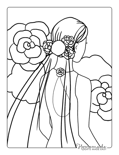 Rose Coloring Pages Simple Bride With Rose Background