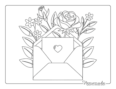 Rose Coloring Pages Simple Cute Rose and Envelope