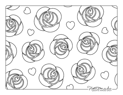 Rose Coloring Pages Simple Cute Valentines Rose and Heart Pattern