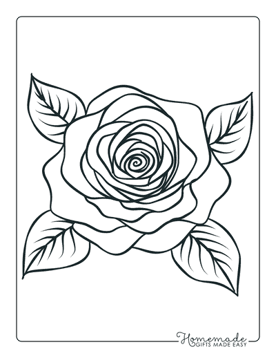 Rose Coloring Pages Simple Detailed Rose With Leaves