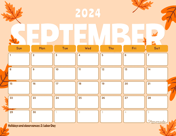 September 2024 Calendars Floating Autumn Leaves