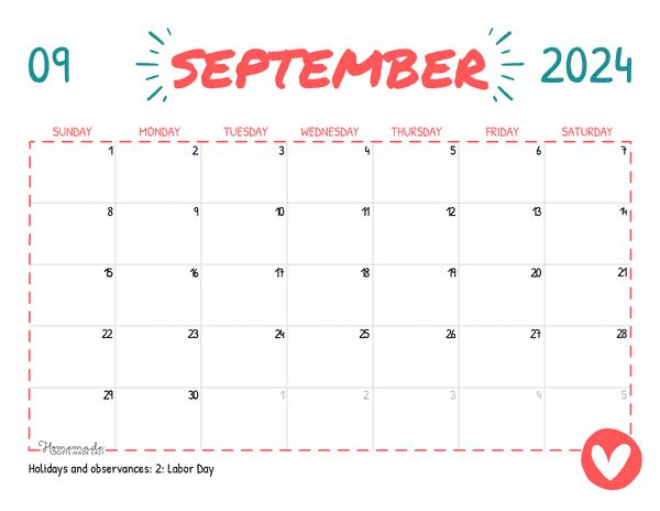 September 2024 Calendars Simple Playful