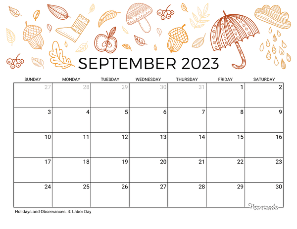 September Calendar 2023 Printable Fall Landscape