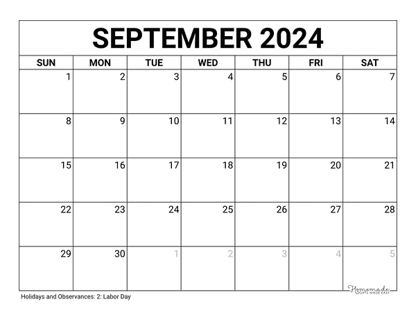 september 2022 calendar clipart bw