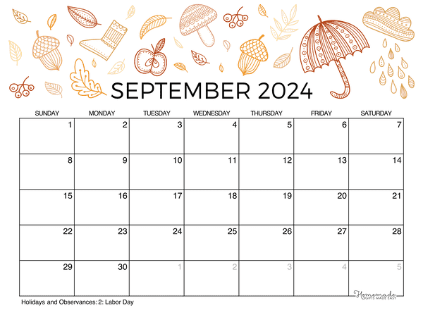 September Calendar 2024 Printable Fall Landscape