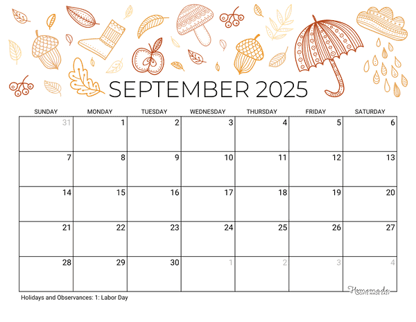 September Calendar 2025 Printable Fall Landscape