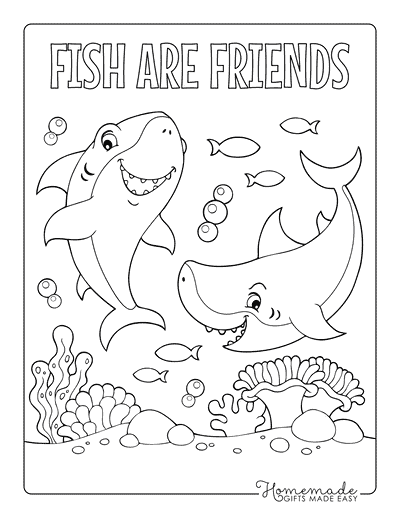 Shark Coloring Pages 2 Shark Friends Smiling