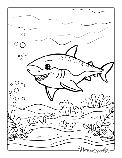 Shark Coloring Pages Baby Tiger Shark Swimming