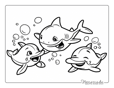 Shark Coloring Pages Blue Shark and Dolphins