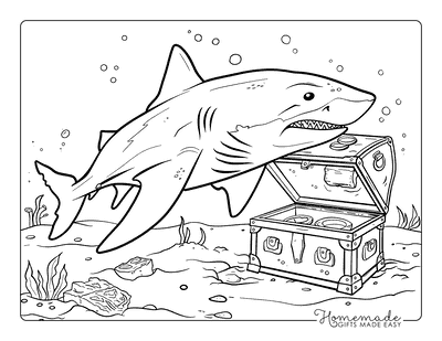 Shark Coloring Pages Bull Shark Guarding Treasure