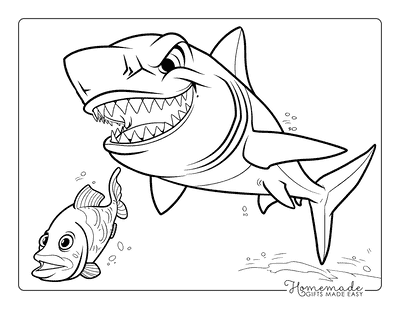 Shark Coloring Pages Cartoon Bull Shark Chasing Fish