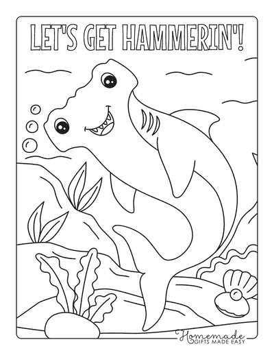 Shark Coloring Pages Cartoon Friendly Hammerhead