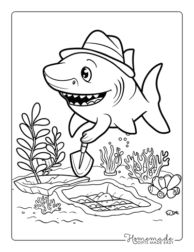 Shark Coloring Pages Cartoon Gardening Shark