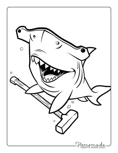 Shark Coloring Pages Cartoon Hammerhead With Hammer