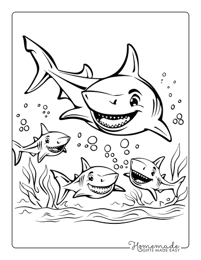 Shark Coloring Pages Cartoon Shark Family