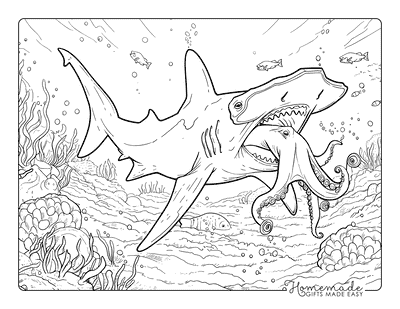 Shark Coloring Pages Hammerhead Eating Octopus