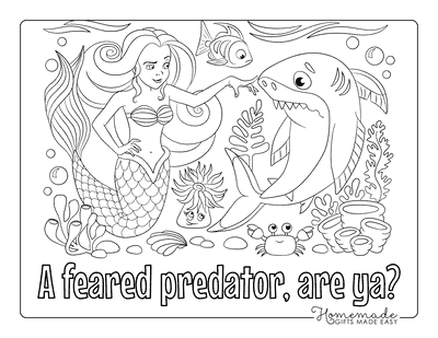 Shark Coloring Pages Scared Shark and Mermaid