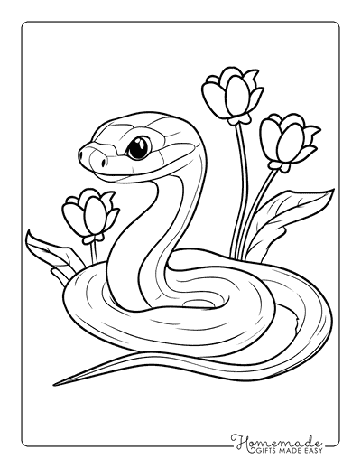 Snake Coloring Pages Cartoon Snake and Flowers