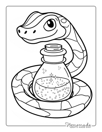 Snake Coloring Pages Cute Cartoon Snake Coiled Around Potion