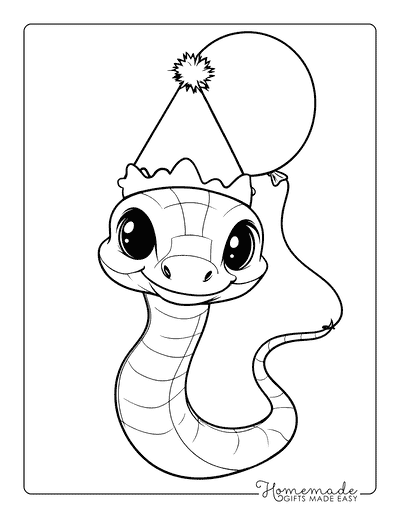 Snake Coloring Pages Cute Cartoon Snake Party Hat Balloon