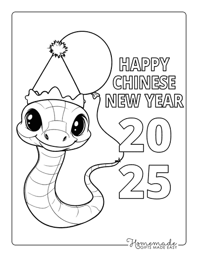 Snake Coloring Pages Cute Cartoon Snake Party Hat Balloon New Year