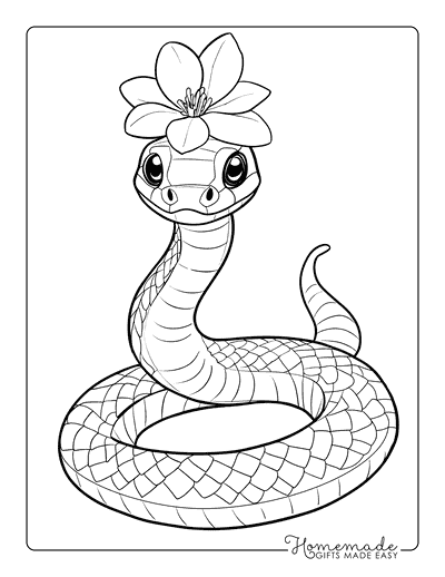 Snake Coloring Pages Cute Snake With Flower