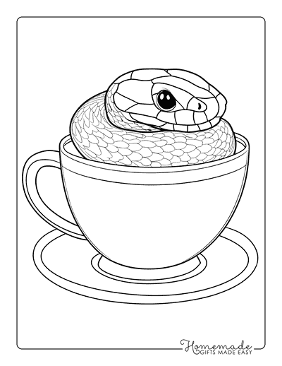 Snake Coloring Pages Tiny Snake in Teacup