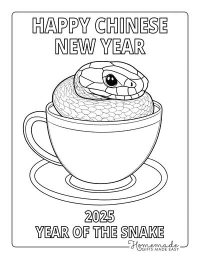 Snake Coloring Pages Tiny Snake in Teacup New Year