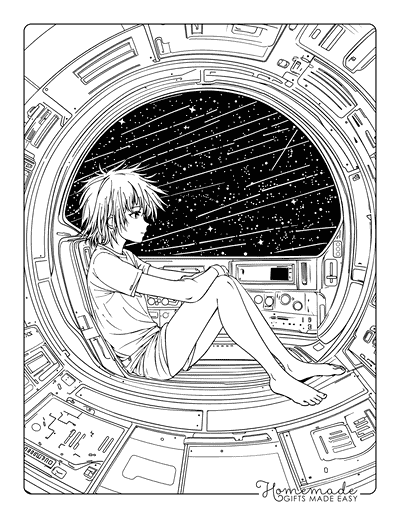 Space Coloring Pages Anime Person Stargazing From Spaceship