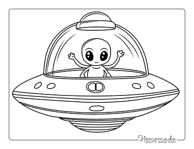 Space Coloring Pages Easy Cute Alien in Space Ship