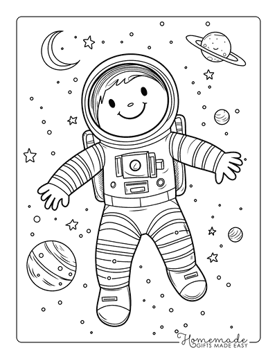 Space Coloring Pages Easy Cute Astronaut Floating in Space