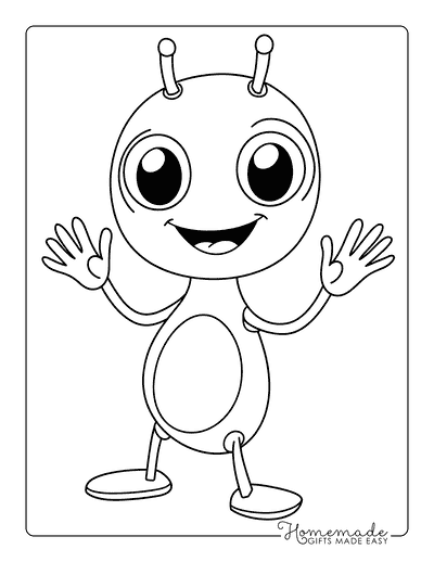 Space Coloring Pages Easy Cute Waving Alien